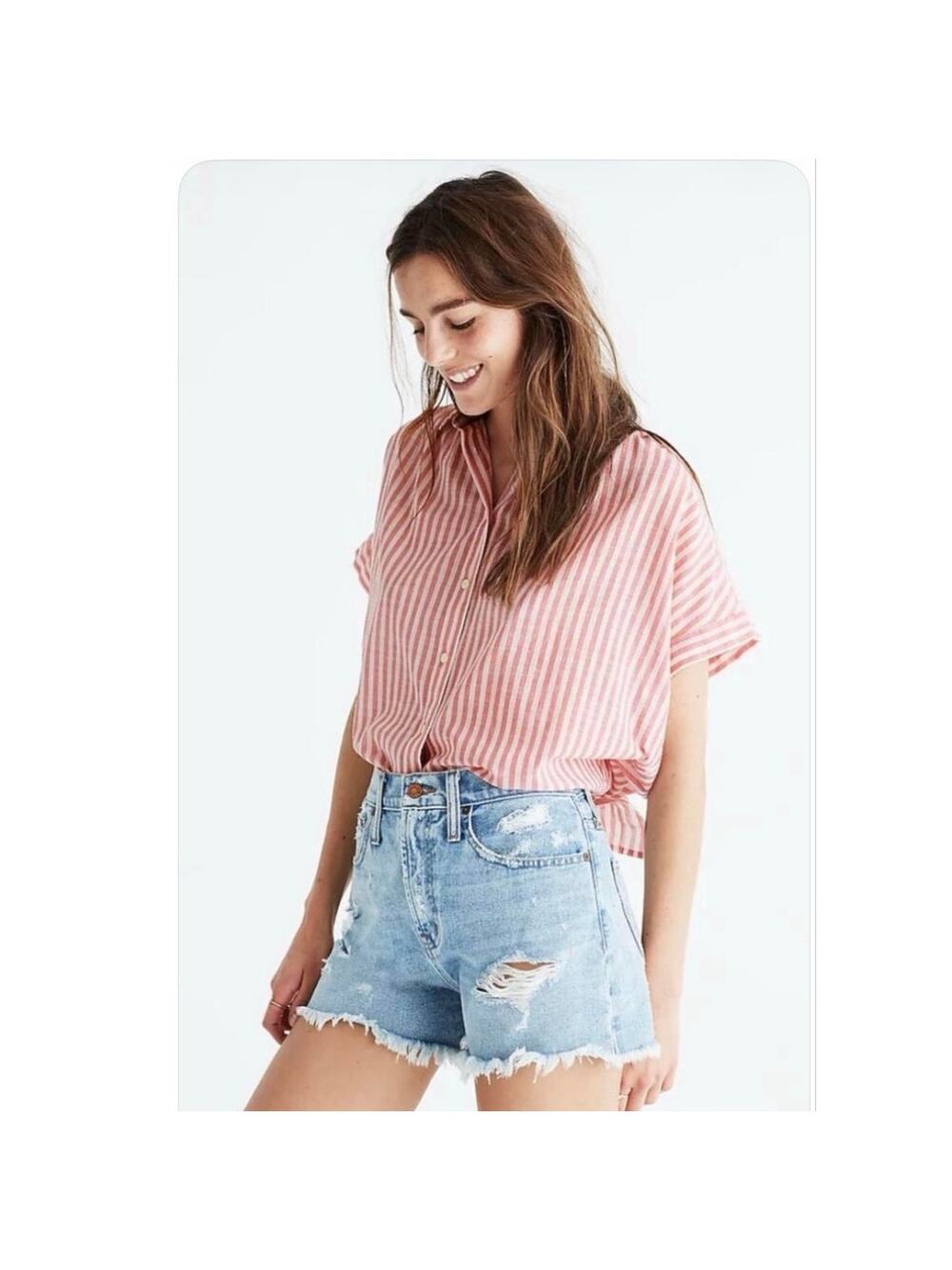 Madewell Central Tie-Back Shirt in Rose Stripe size XS